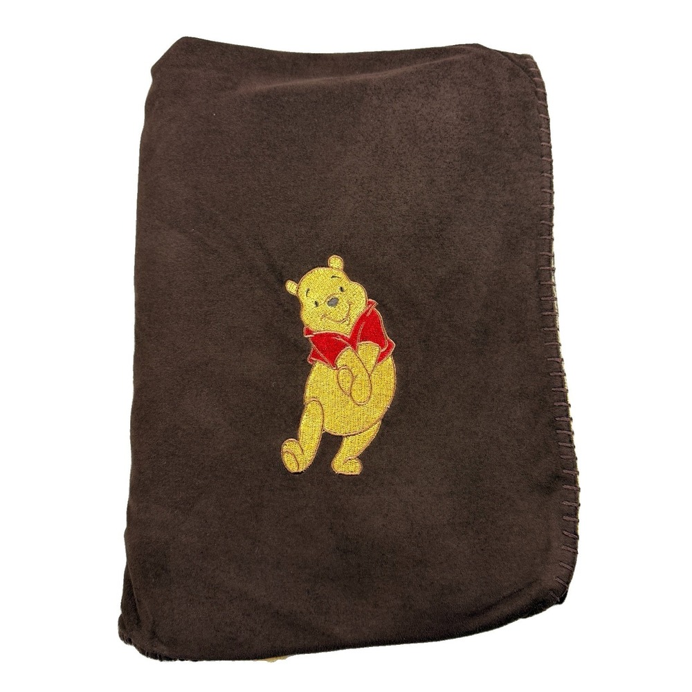 Vtg Disney Store Winnie the Pooh & Friends Brown Sherpa Blanket Hood 60" x 46"